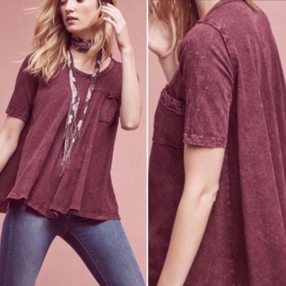 Anthropologie Eri & Ali red acid wash tee